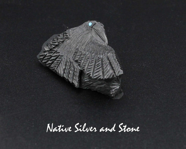 Z Raven-Wingspread<br>Zuni Fetish Carving<br>Destry Siutza<br>Jet w Turquoise Accents