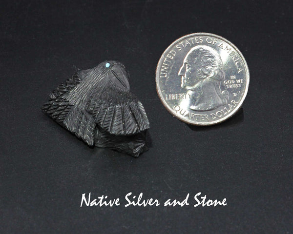 Z Raven-Wingspread<br>Zuni Fetish Carving<br>Destry Siutza<br>Jet w Turquoise Accents