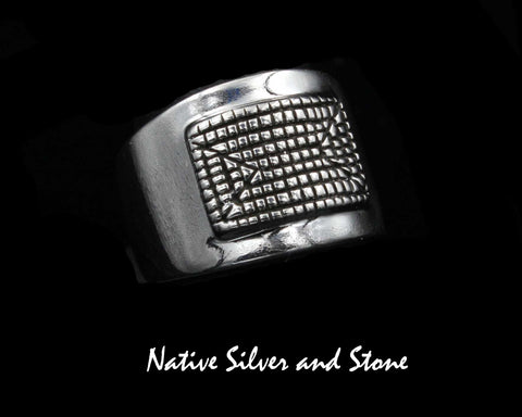 Ray Coriz, Kewa or Elgin Tom, Navajo<br>Ring-Cigar Band Style<br>Maize Design<br>Sterling Silver