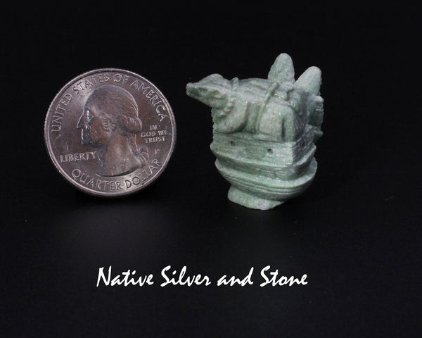 Z Bear, Corn Maidens, Pueblo<br>Diorama-Mini<br>Zuni Fetish Carving<br>Florentino Martinez<br>Turquoise (Serpentine)