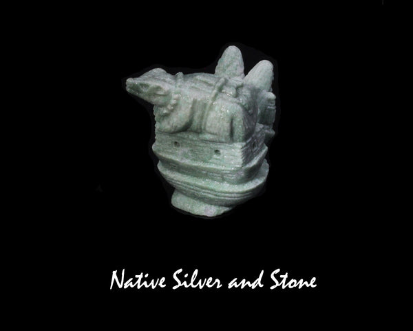 Z Bear, Corn Maidens, Pueblo<br>Diorama-Mini<br>Zuni Fetish Carving<br>Florentino Martinez<br>Turquoise (Serpentine)