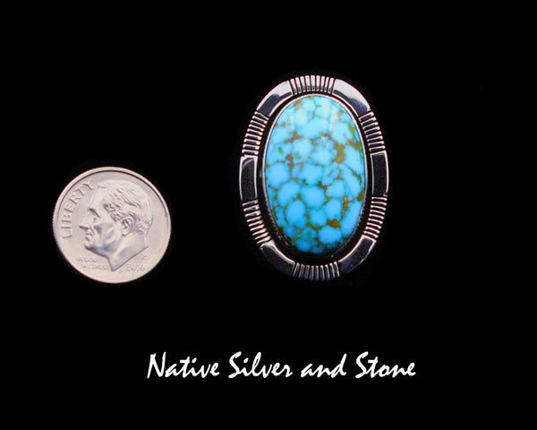 Joe Piaso Jr - Navajo<br>1-7/8" Ring<br>Oval - Vertical<br>Turquoise - Kingman Web<br>Sawcut<br>Size 6