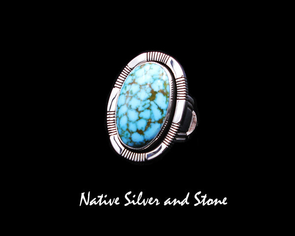 Joe Piaso Jr - Navajo<br>1-7/8" Ring<br>Oval - Vertical<br>Turquoise - Kingman Web<br>Sawcut<br>Size 6
