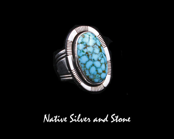 Joe Piaso Jr - Navajo<br>1-7/8" Ring<br>Oval - Vertical<br>Turquoise - Kingman Web<br>Sawcut<br>Size 6