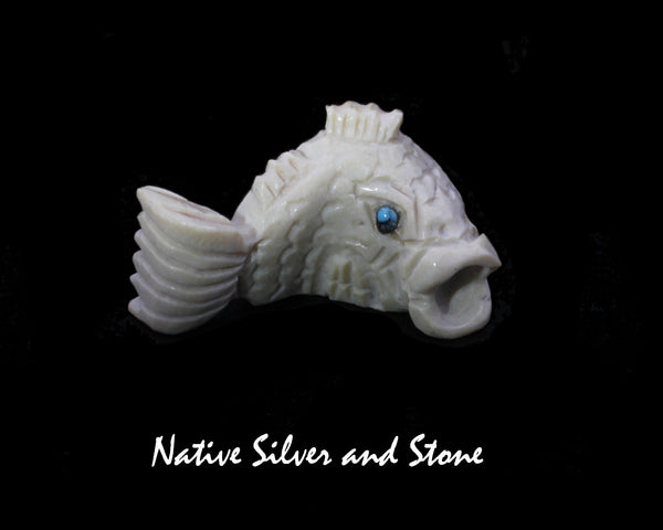 Z Fish<br>Zuni Fetish Carving<br>Joshua Lasiloo<br>Serpentine w Turquoise Eyes