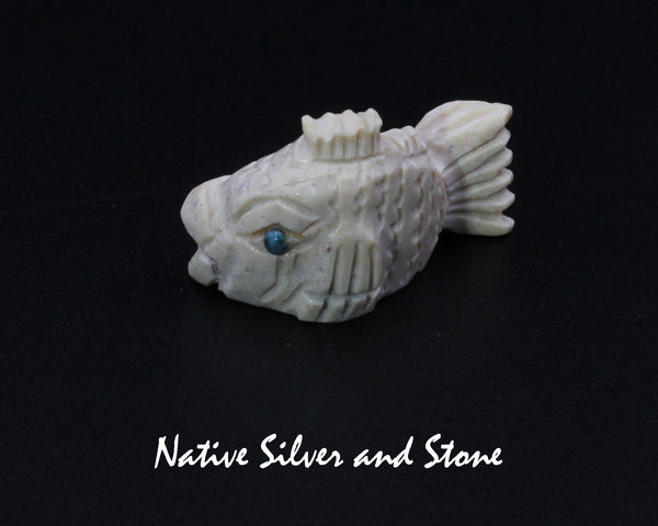 Z Fish<br>Zuni Fetish Carving<br>Joshua Lasiloo<br>Serpentine w Turquoise Eyes