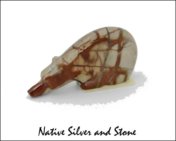 Z Bear on Fours<br>Zuni Fetish Carving<br>Kenny Chavez<br> Picasso Marble<br>Sterling Silver