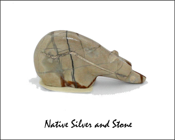 Z Bear on Fours<br>Zuni Fetish Carving<br>Kenny Chavez<br> Picasso Marble<br>Sterling Silver