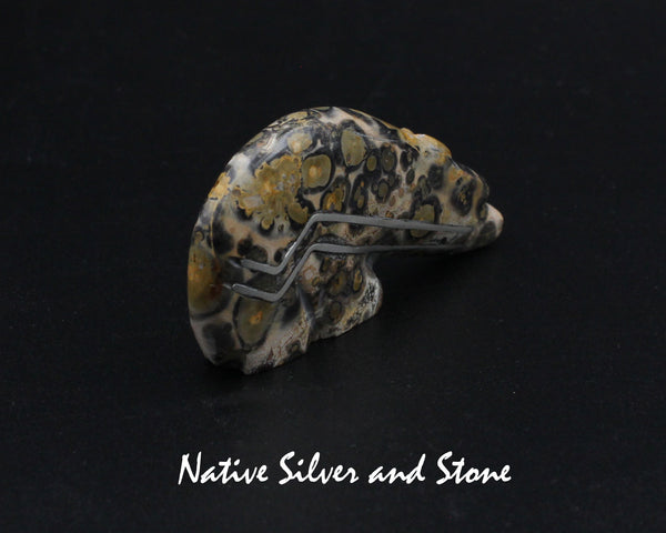 Z Bear on Fours<br>Zuni Fetish Carving<br>Kenny Chavez<br> Leopard Jasper<br>Sterling Silver