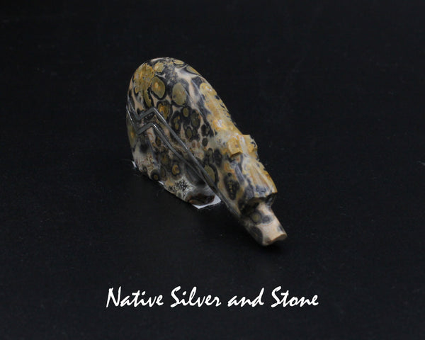 Z Bear on Fours<br>Zuni Fetish Carving<br>Kenny Chavez<br> Leopard Jasper<br>Sterling Silver