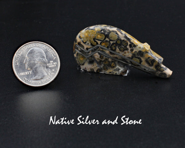 Z Bear on Fours<br>Zuni Fetish Carving<br>Kenny Chavez<br> Leopard Jasper<br>Sterling Silver