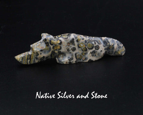 Z Bushytail-Wolf/Fox/Coyote<br>Zuni Fetish Carving<br>Kenny Chavez<br> Leopard Jasper<br>Sterling Silver