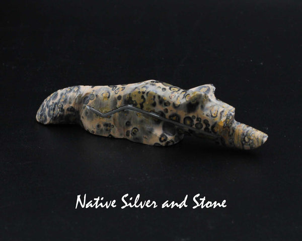 Z Bushytail-Wolf/Fox/Coyote<br>Zuni Fetish Carving<br>Kenny Chavez<br> Leopard Jasper<br>Sterling Silver