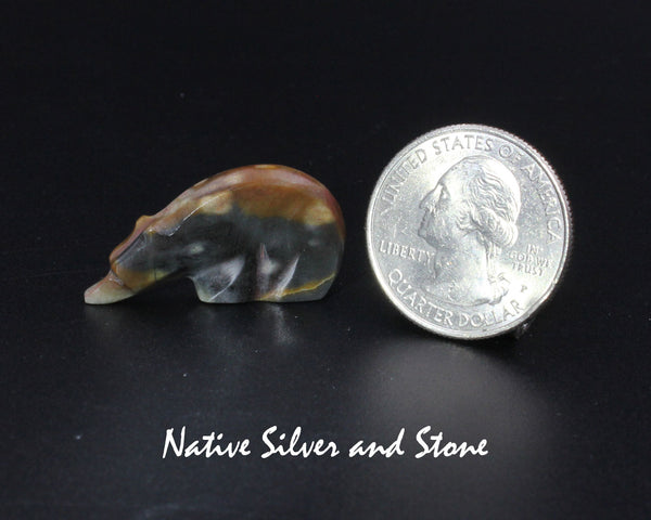 Bear on Fours<br>Zuni Fetish Carving<br>Kenny Chavez<br> Picasso Marble-Small<br>Sterling Silver