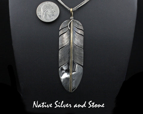 Z Lena Platero<br>Navajo<br>3-1/2" Pendant<br>Large Feather<br>Goldfilled<br>Sterling Silver
