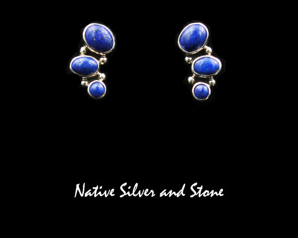 Lloyd Martinez - Navajo<br>3/4" Earrings<br>Lapis Lazuli (3)<br>Graduated Arc<br>Sterling Silver