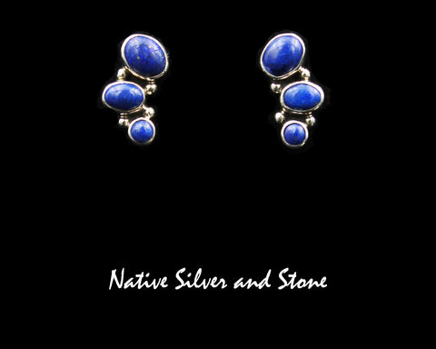 Lloyd Martinez - Navajo<br>3/4" Earrings<br>Lapis Lazuli (3)<br>Graduated Arc<br>Sterling Silver