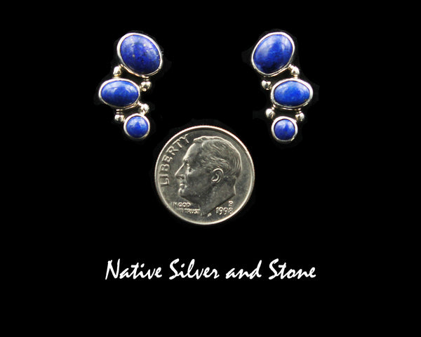 Lloyd Martinez - Navajo<br>3/4" Earrings<br>Lapis Lazuli (3)<br>Graduated Arc<br>Sterling Silver