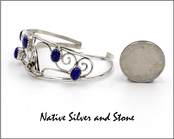 Max Calladitto - Navajo<br>15/16" Bracelet - Cuff<br>(5) Lapis Ovals<br>Filagree<br>Sterling Silver