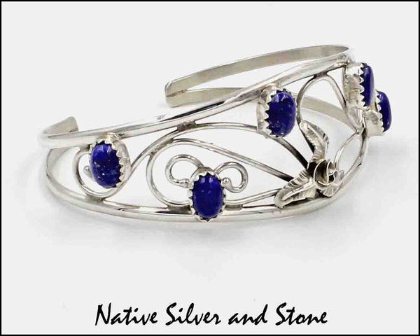 Max Calladitto - Navajo<br>15/16" Bracelet - Cuff<br>(5) Lapis Ovals<br>Filagree<br>Sterling Silver