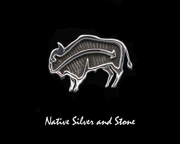 Native American Shop Jewelry<br>1" Pin<br>Bison/Buffalo<br>Sterling Silver
