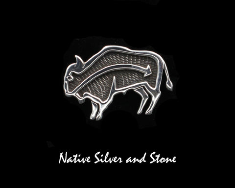 Native American Shop Jewelry<br>1" Pin<br>Bison/Buffalo<br>Sterling Silver
