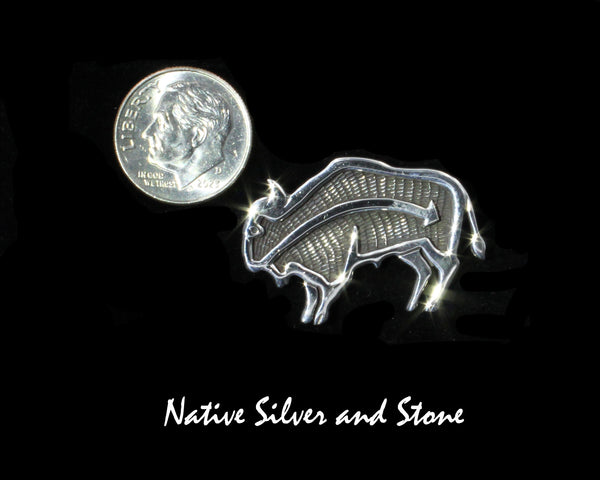 Native American Shop Jewelry<br>1" Pin<br>Bison/Buffalo<br>Sterling Silver