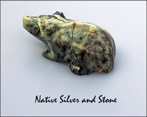 Z Bear<br>Zuni Fetish Carving<br>Nelson Yatsattie<br>Serpentine<br>Turquoise Eyes
