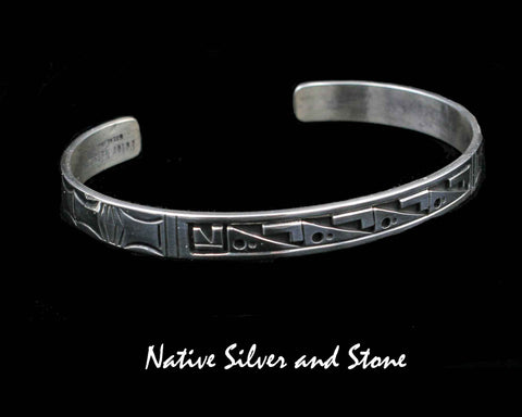 Peter Nelson - Navajo Jewelry<br> 1/4" Bracelet Cuff<br>Oxidized Overlay & Stamping<br>Sterling Silver<br>Size 6-13/16 (Medium-Large)