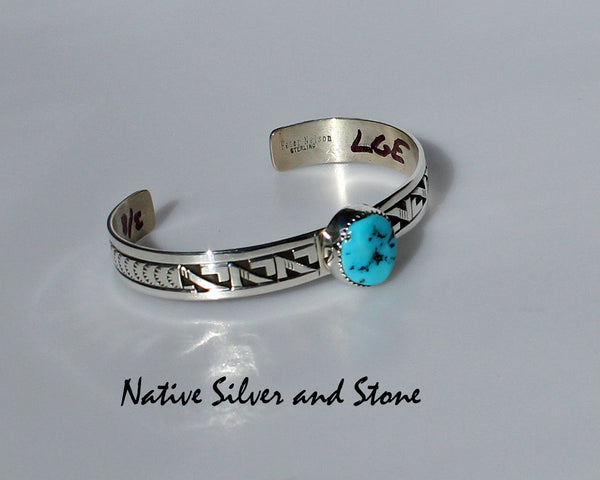 Peter Nelson - Navajo<br>3/8" Bracelet Cuff<br>Oxidized Overlay<br>Kingman Turquoise Oval<br>Sterling Silver <br>Size 6-3/4 (Small-Large)