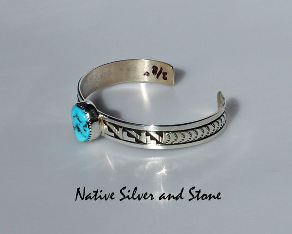 Peter Nelson - Navajo<br>3/8" Bracelet Cuff<br>Oxidized Overlay<br>Kingman Turquoise Oval<br>Sterling Silver <br>Size 6-3/4 (Small-Large)