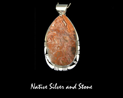 Z Phillip Sanchez,  San Felipe Pueblo<br>2-3/8" Pendant <br>Lace Agate with Druzy<br>Sawcut Accents<br>Sterling Silver