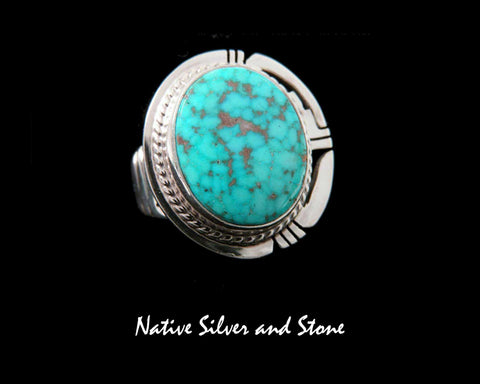 Phillip Sanchez, San Felipe<br>7/8" Ring<br>Kingman Turquoise Oval<br>Twist & Sawcut<br>Sterling Silver<br>Size  6-1/4