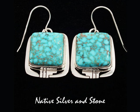 Z Phillip Sanchez, San Felipe<br>7/8" Earrings<br>Kingman Web Hi-Grade Turquoise<br>Squares Sawcut<br> Sterling Silver