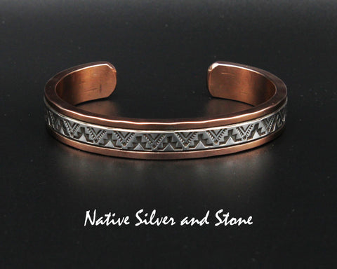 Z Randy Secatero & Sylvana Apache Navajo<br>3/8" Bracelet Cuff<br>Copper with Stamped Silver Overlay<br>Size 6-1/4" (Medium)