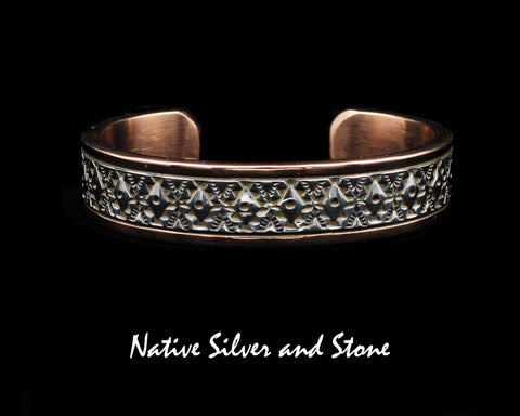 Z Randy Secatero & Sylvana Apache Navajo<br>1/2" Bracelet Cuff<br>Copper with Stamped Silver Overlay<br>Size 6" (Small-Medium)