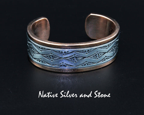 Randy Secatero & Sylvana Apache Navajo<br>BCCS<br>3/4" Bracelet Cuff<br>Copper with Stamped Silver Overlay<br>Size 5-5/8+" (X Small)