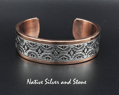 Z Randy Secatero & Sylvana Apache Navajo<br>BCCS<br>3/4" Bracelet Cuff<br>Copper with Stamped Silver Overlay<br>Size 6-5/8" (Medium-Large)
