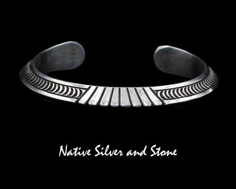 Randy Secatero - Navajo<br><BCASSC<br>3/8" Bracelet Cuff<br>TriAngled Overlay<br>Stamping & Sawcuts<br>#1 Heavy Gauge<br>Sterling Silver<br>Size 6-1/8 (Medium-Small)