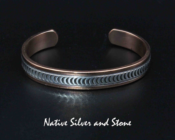 Randy Secatero & Sylvana Apache Navajo<br>BCCS<br>5/16" Bracelet Cuff<br>Copper with Stamped Silver Overlay<br>Size 5-5/8" (X Small)