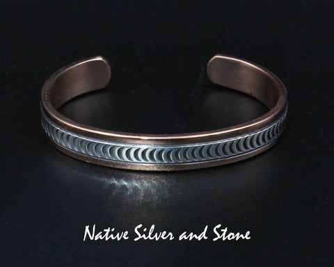 Randy Secatero & Sylvana Apache Navajo<br>BCCS<br>5/16" Bracelet Cuff<br>Copper with Stamped Silver Overlay<br>Size 5-5/8" (X Small)