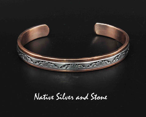 Randy Secatero & Sylvana Apache Navajo<brBCCS<br>>5/16" Bracelet Cuff<br>Copper with Stamped Silver Overlay<br>Size 6-29/32" (Large)