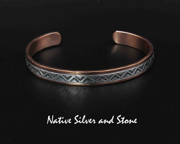 Randy Secatero & Sylvana Apache Navajo<br>BCCS<br>5/16" Bracelet Cuff<br>Copper with Stamped Silver Overlay<br>Size 7-3/16" (Large)
