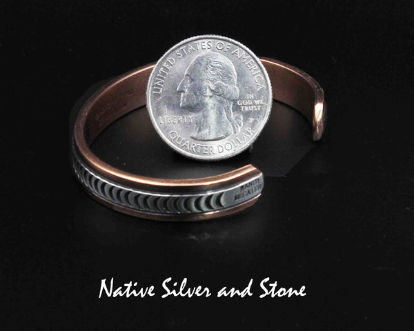 Randy Secatero & Sylvana Apache Navajo<br>BCCS<br>5/16" Bracelet Cuff<br>Copper with Stamped Silver Overlay<br>Size 5-5/8" (X Small)