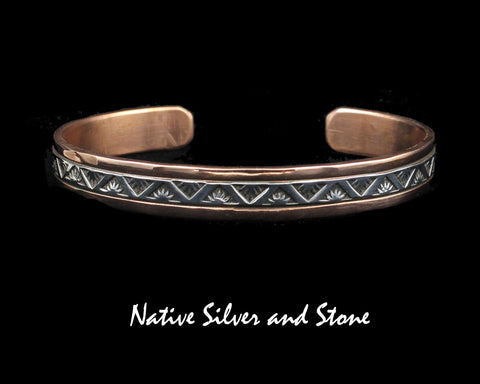 Z Randy Secatero & Sylvana Apache Navajo<br>3/8" Bracelet Cuff<br>Copper with Stamped Silver Overlay<br>Size 6-3/4" (Medium-Large)