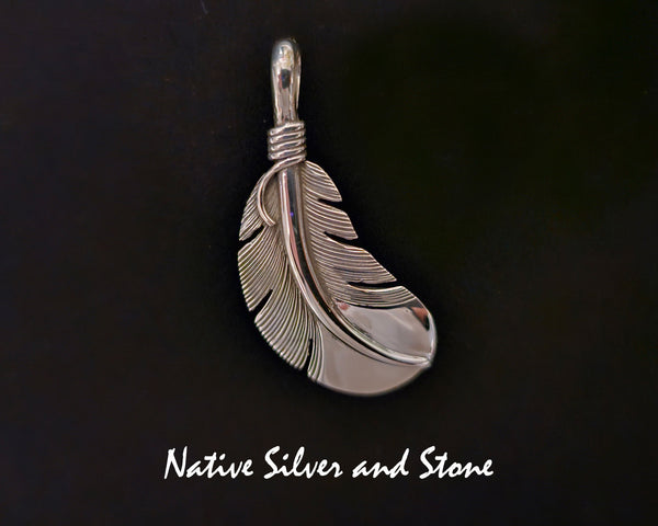 Raymond Coriz<br>Kewa<br>1-5/8" Pendant<br>Medium Feather<br>Sterling Silver
