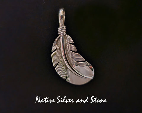 Raymond Coriz<br>Kewa<br>1-5/8" Pendant<br>Medium Feather<br>Sterling Silver