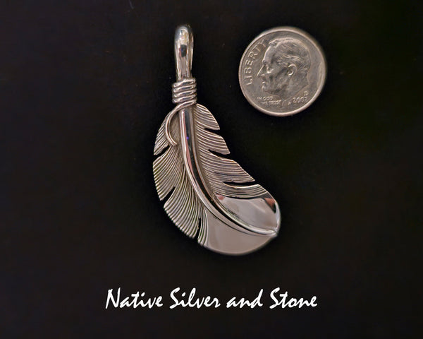 Raymond Coriz<br>Kewa<br>1-5/8" Pendant<br>Medium Feather<br>Sterling Silver
