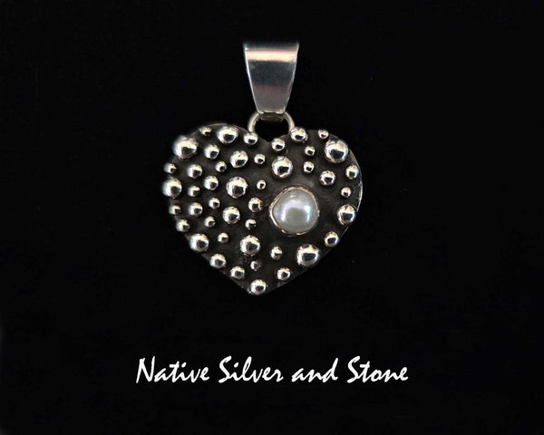 Raymond Coriz - Kewa<br>7/8" Pendant<br>Bubble Beads/Million Drops<br>Heart w Pearl<br>Sterling Silver (Cast)