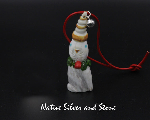 Cat<br>Domestic Cat<br>"Elf" Christmas Ornament 3<br> Beanie Hat & Bell<br>Diopside & Coral Necklace<br>Zuni Fetish Carving<br>Robert Weahkee<br>Deer Antler w Turquoise Eyes